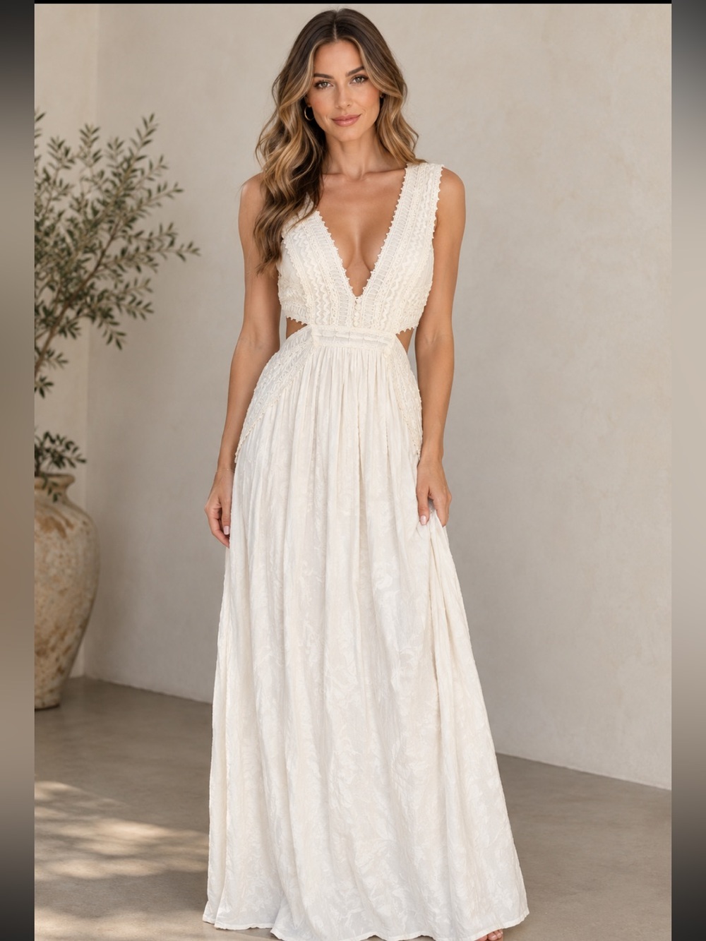 L'Atiste By Amy Maxi Dress White Sleeveless Romantic Boho ,Prairie ,Cottagecore